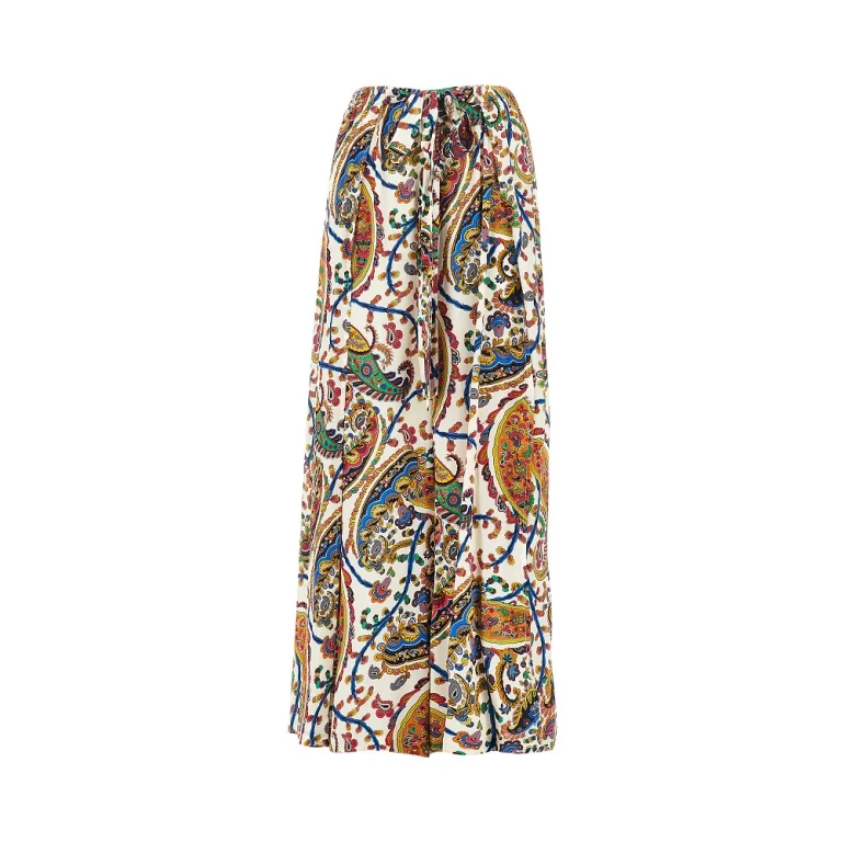 Pantaloni Etro in crêpe con stampa floreale e paisley, taglia S donna