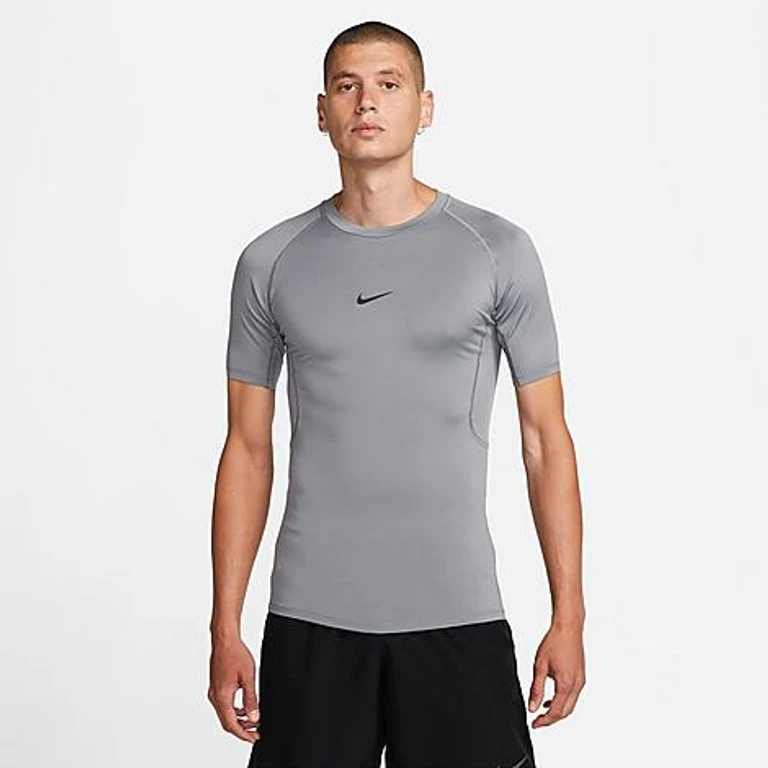 Nike Men's Pro Dri-FIT Tight Short-Sleeve Fitness Top in Smoke Grey/Black Size: 3XL