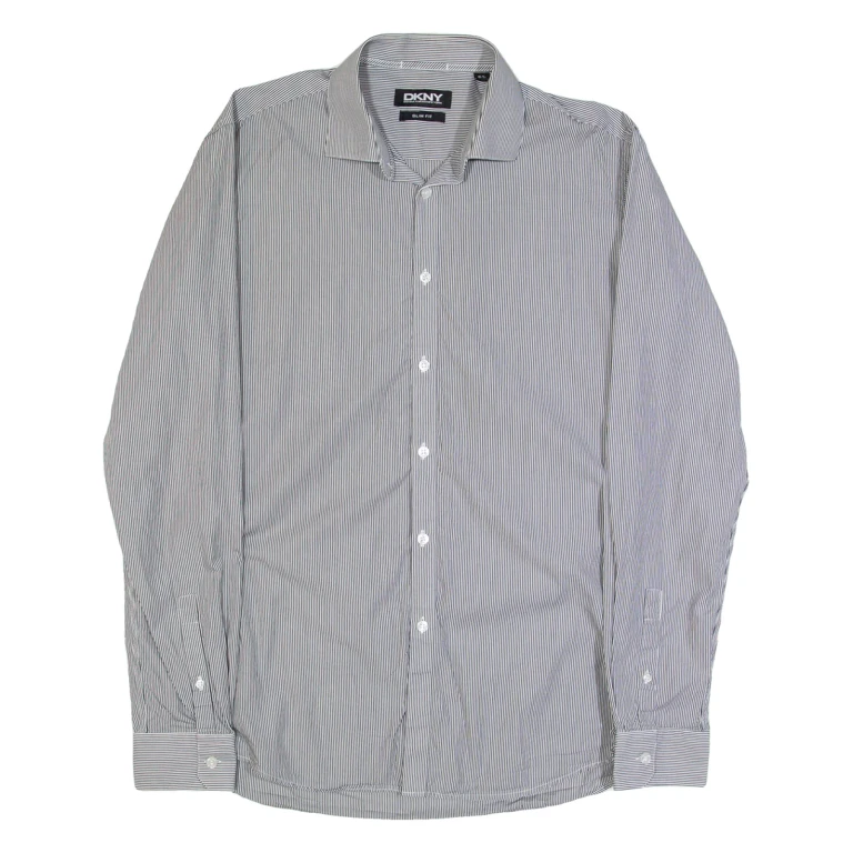 DKNY Slim Fit Mens Shirt Black Striped Long Sleeve M