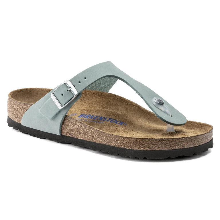 Gizeh Soft Footbed Nubuck Leather Faded Aqua Sandals