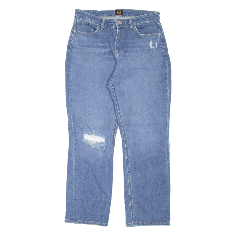 LEE Distressed Womens Jeans Blue Regular Straight W31 L28
