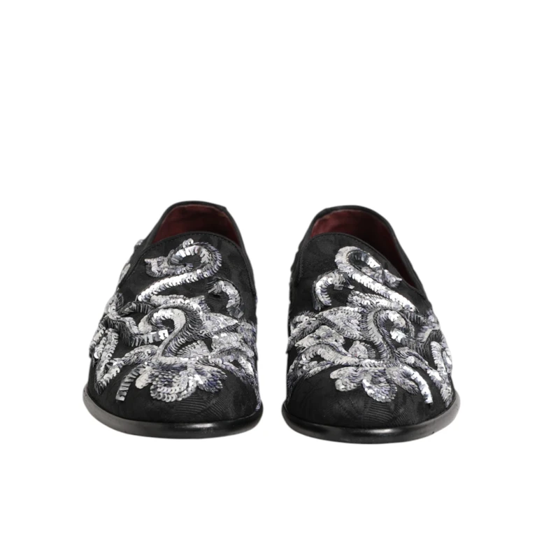 Dolce & Gabbana Black Silver Sequined Loafers Men Dress Shoes Co+pl+vi - Men