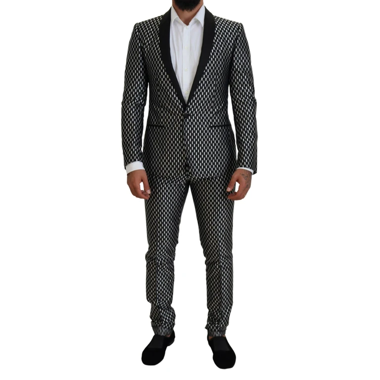 Black White Silk Martini Slim Fit Suit - Men
