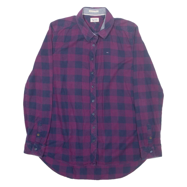 HILFIGER DENIM Womens Flannel Shirt Purple Check Long Sleeve S