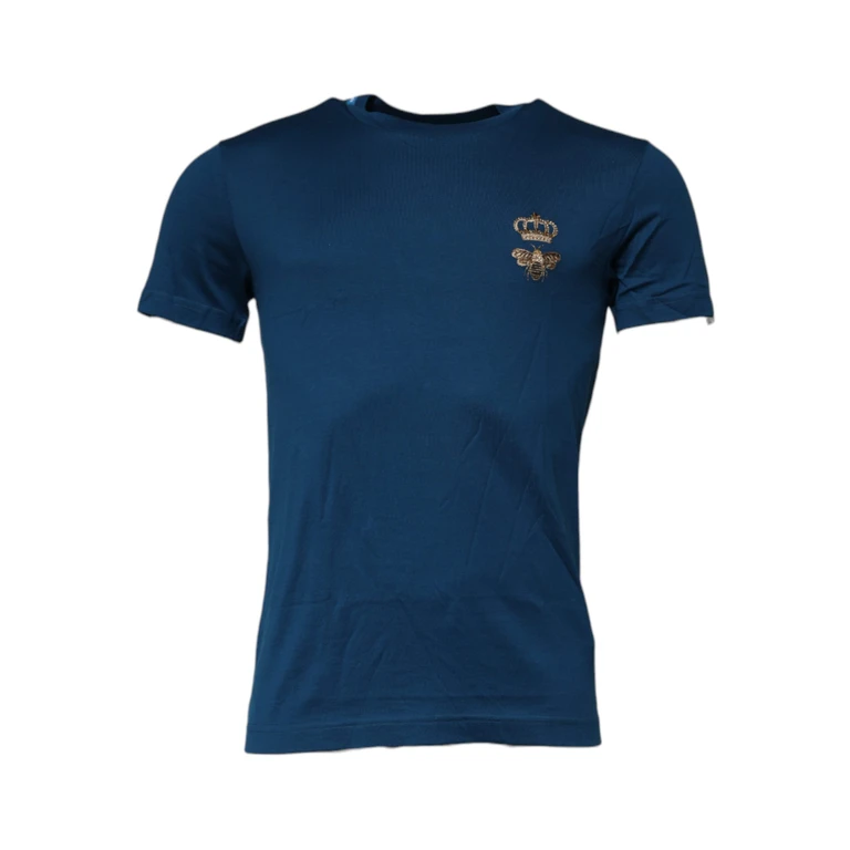 Dolce & Gabbana Blue Crown Bee Cotton Men Crew Neck T-Shirt - Men