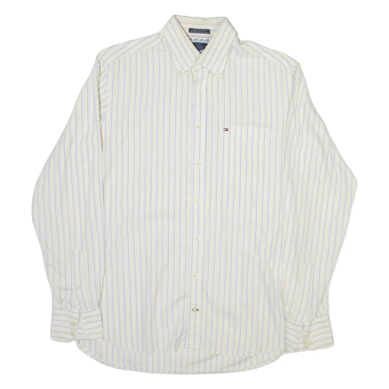 TOMMY HILFIGER Mens Shirt Beige Striped Long Sleeve S