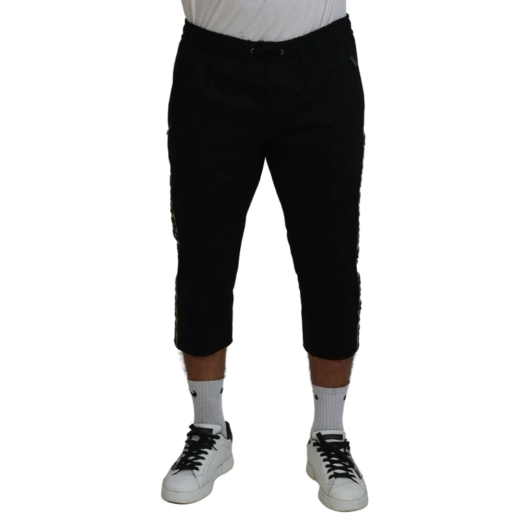 Dolce & Gabbana Black Cotton Elastic Waist Dg Logo Cropped Pants - Men