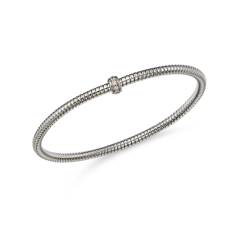 14K White Gold Diamond Tubogas Stretch Bracelet