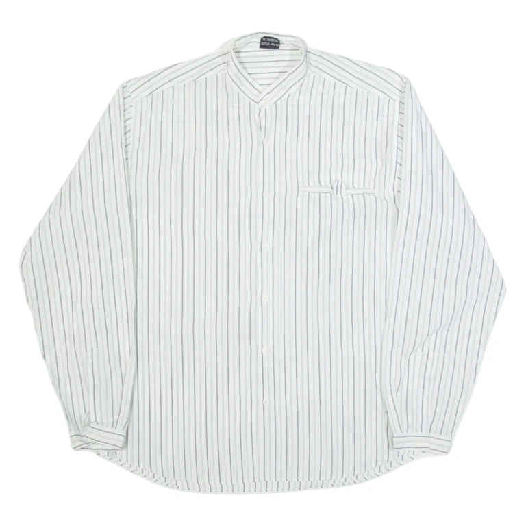 HAPPY LIFE Mens Shirt White Striped Long Sleeve L