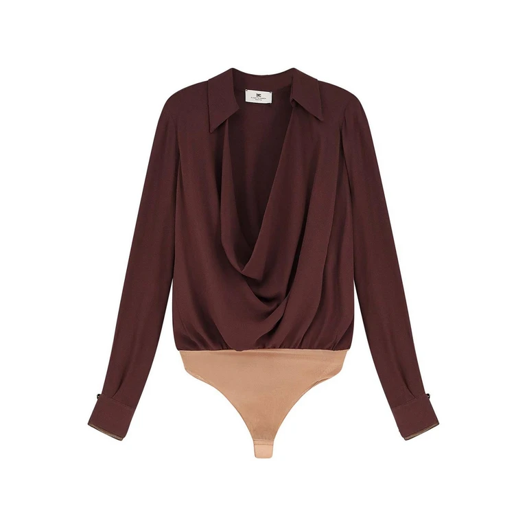 Elisabetta Franchi Draped Long-sleeve Bodysuit