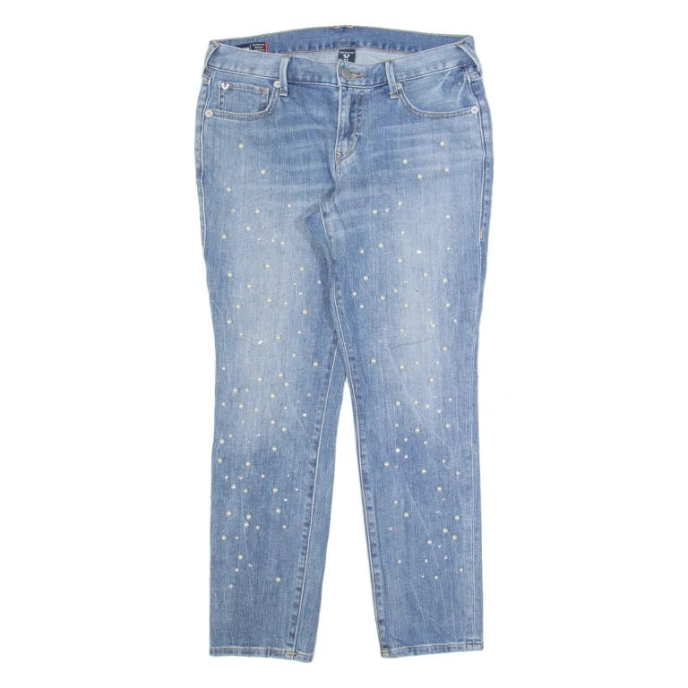 TRUE RELIGION Cameron Beaded Womens Jeans Blue Slim Boyfriend W30 L27