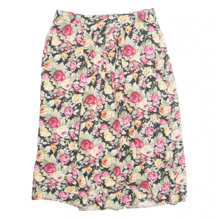 YESSICA Womens A-Line Skirt Black Midi Viscose 90s Floral L