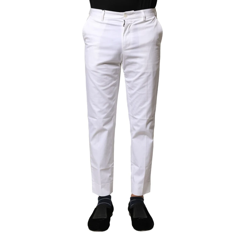 Dolce & Gabbana White Cotton Straight Logo Men Pants Polyester Elastane - Men