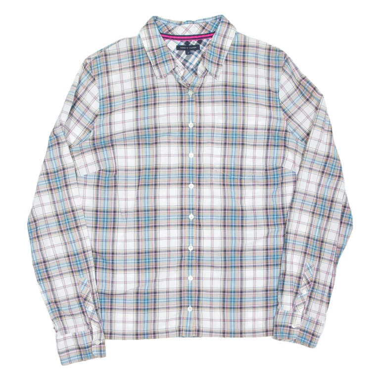 TOMMY HILFIGER Womens Shirt Beige Check Long Sleeve UK 14