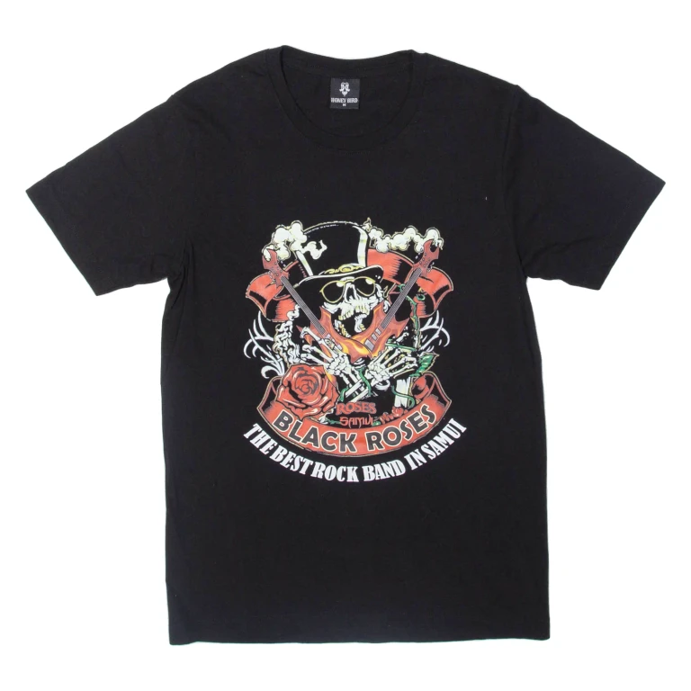 HONEY BIRD Black Roses Mens Band T-Shirt Black M