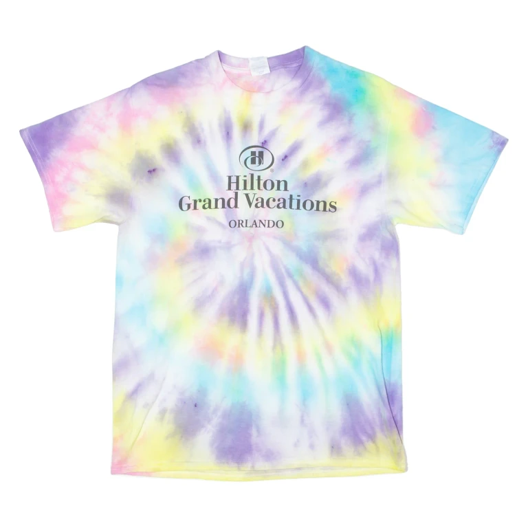GILDAN Hilton Grand Vacations Orlando Mens Tie Dye T-Shirt Purple USA M