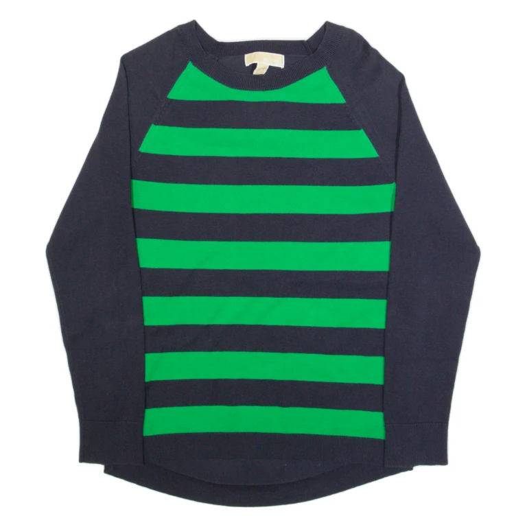 MICHAEL KORS Womens Patterned Jumper Blue Striped Tight Knit S