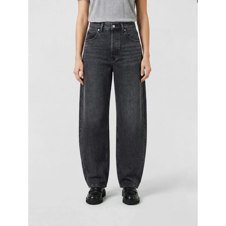 High-Waisted Baggy Jeans in Denim with Rhinestone Logo (4DC1264112031)