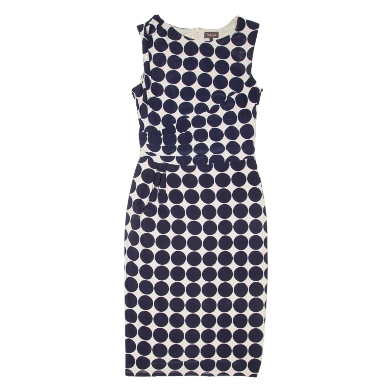 PHASE EIGHT Womens Pencil Dress Blue Spotted Sleeveless Knee Length M