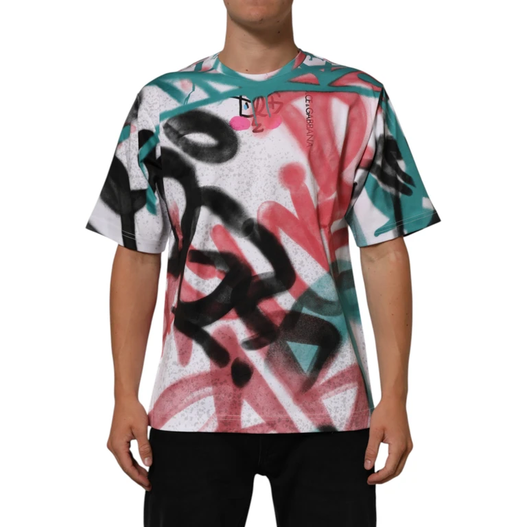 Dolce & Gabbana White Graffiti Crew Neck Short Sleeves T-Shirt Cotton - Men