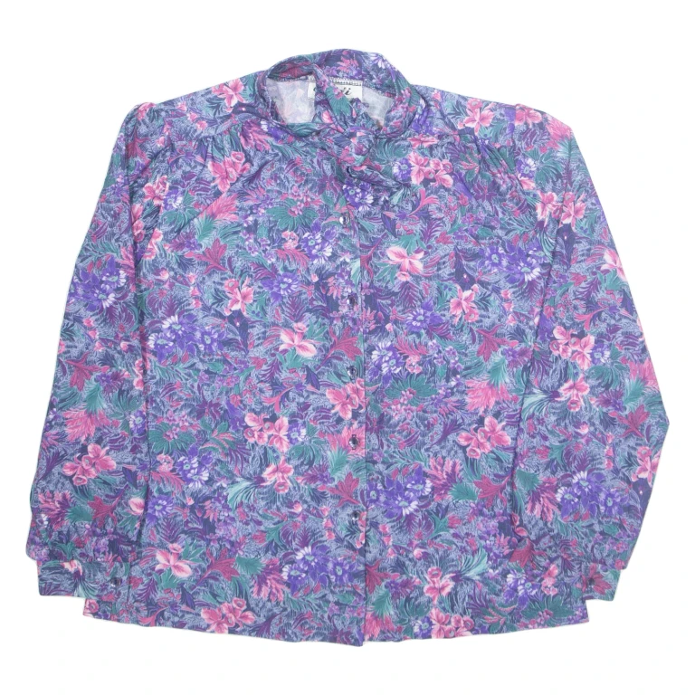 TEDDI Womens Printed Shirt Purple Collared Long Sleeve Floral M