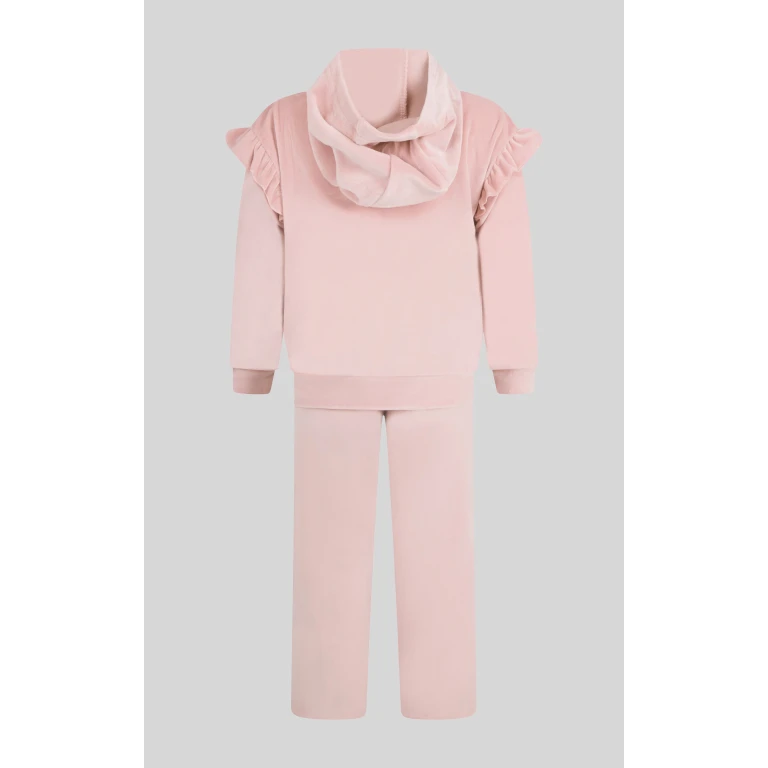 2 PC Little Girls Velour Lili Pullover Hoodie w Ruffle Detail + Little Girls Velour Flare