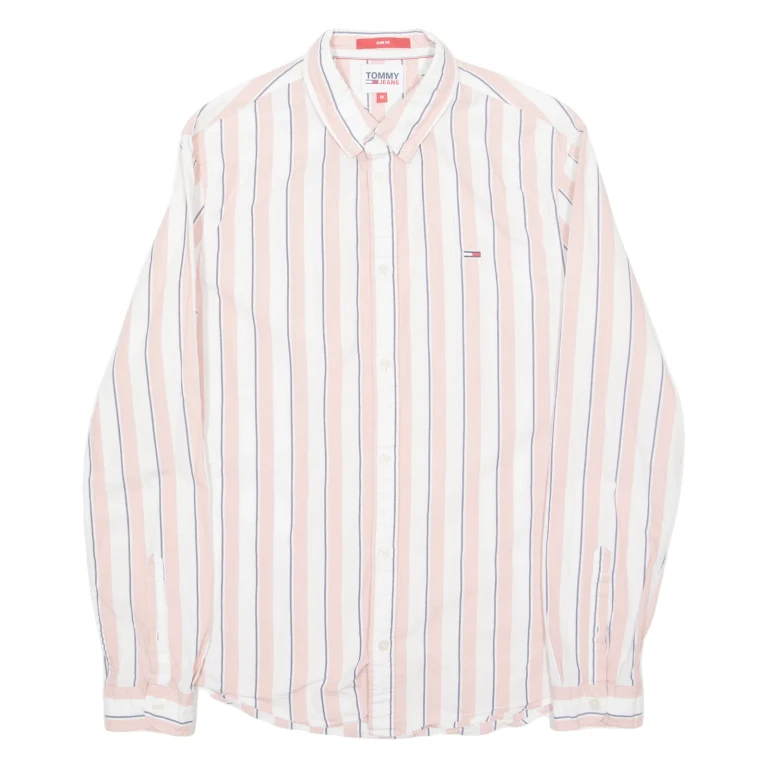 TOMMY JEANS Mens Shirt Pink Striped Long Sleeve M