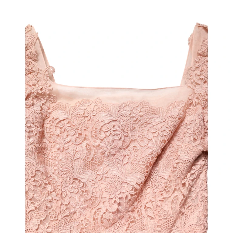 Dolce & Gabbana Pink Lace Long-Sleeved Evening Gown Dress Cotton Silk Polyester - Women