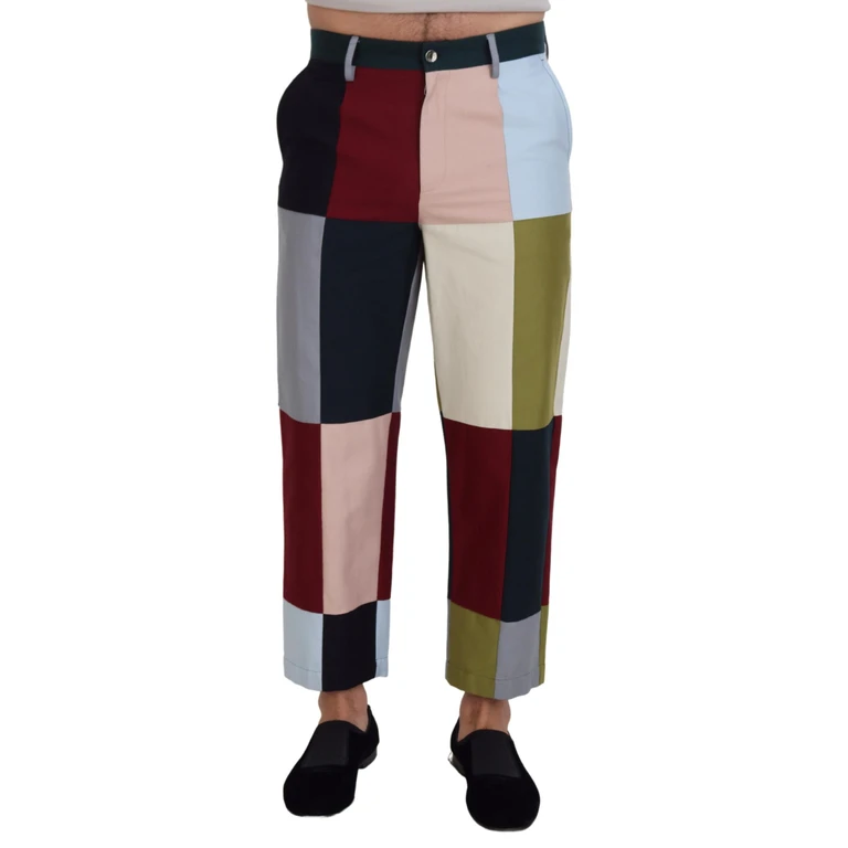 Multicolor Cotton Patchwork Pants Elastane - Men