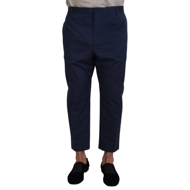 Blue Cotton Men Cropped Pants Wool Elastane - Men