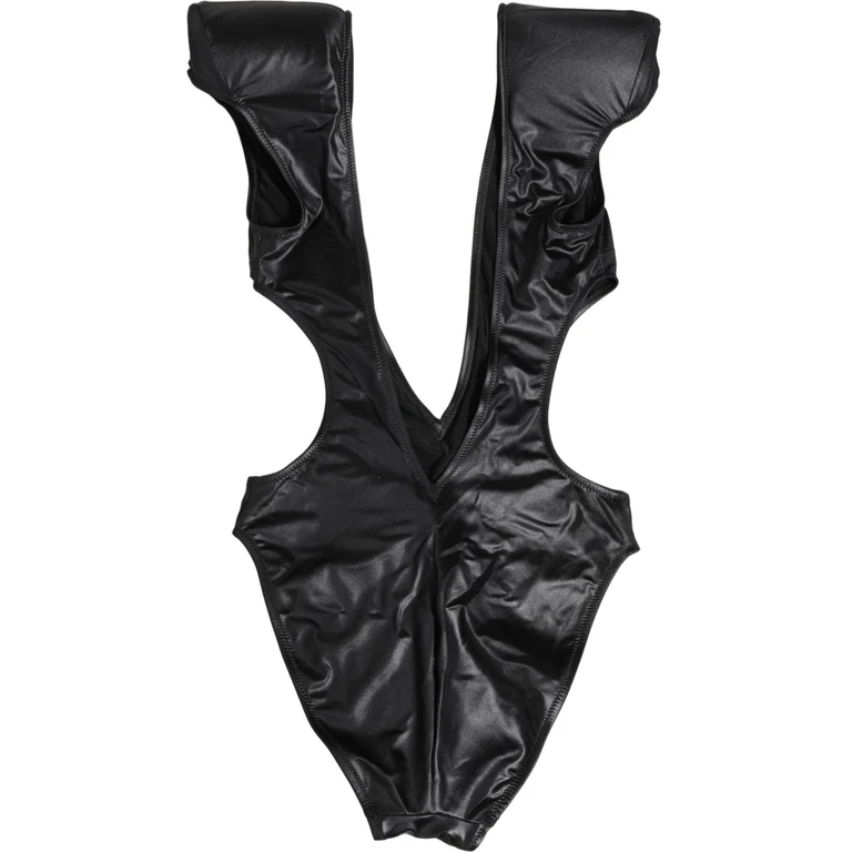 Dolce & Gabbana Black Deep V-Neck Cutout One Piece Swimwear Elastane Nylon Clothing - Women