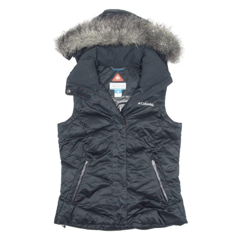 COLUMBIA Down Insulated Womens Puffer Gilet Black Hooded S