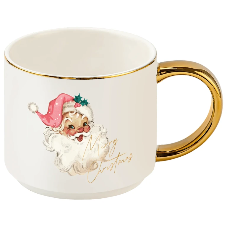 Vintage Santa 14 oz Gold Handle Coffee Mug
