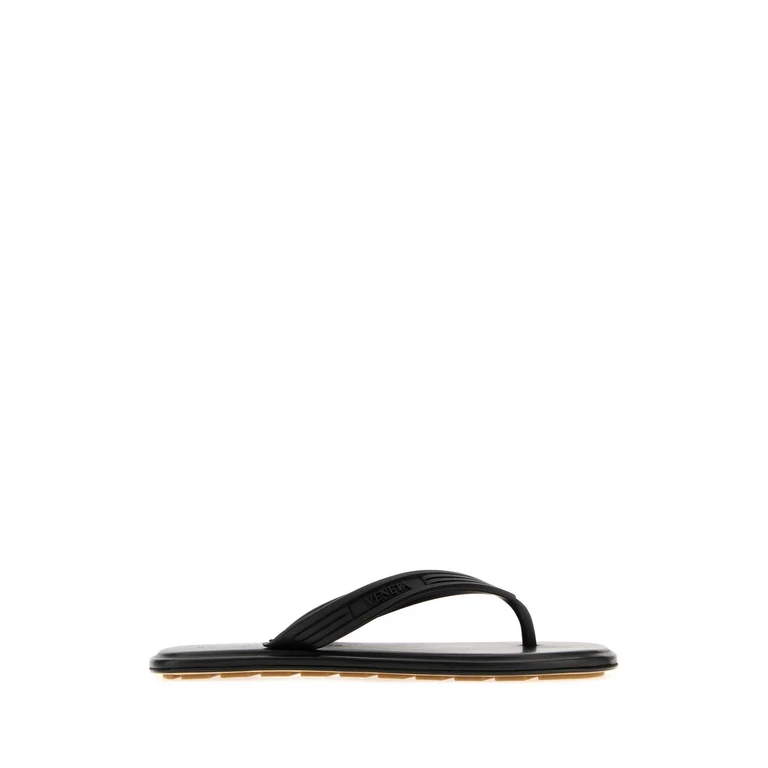 Bottega Veneta Black Rubber Sampieri Thong Slippers - Women