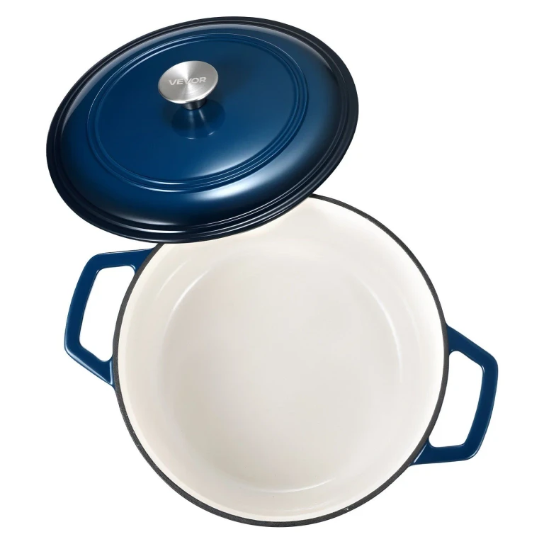 Enameled Cast Iron Dutch Oven, 6 Quart Pot with Lid and Dual Handles, Heavy-Duty Durable Cookware Pan, Oven Induction Compatible up to 500¬∞F, for Braising, Stews, Roasting, Bread Baking, Blue - Navy Blue
