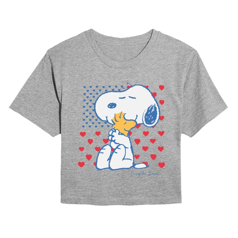 Snoopy Americana Heart Flag - Juniors Cropped Graphic T-Shirt