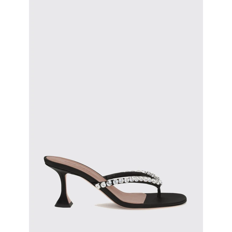 Gigi Crystal-Embellished Silk Satin Thong Sandals with Mid Heel (15S366205GIGBLACKSATIN)