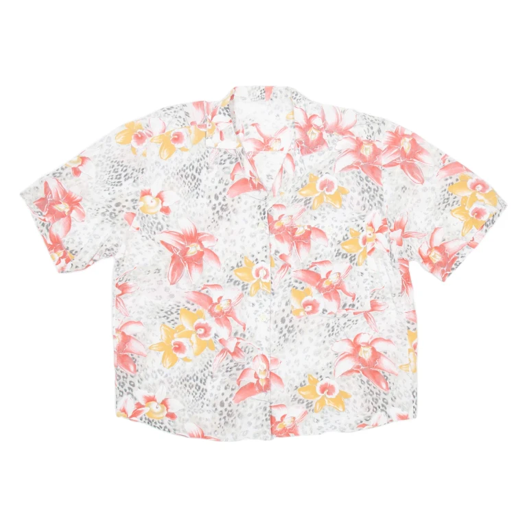 Womens Printed Shirt White V-Neck Floral M