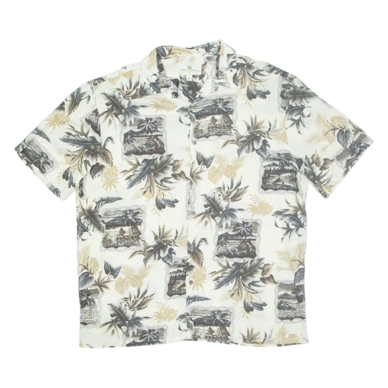 ISLAND SHORES Mens Hawaiian Shirt Beige Crazy Pattern XL