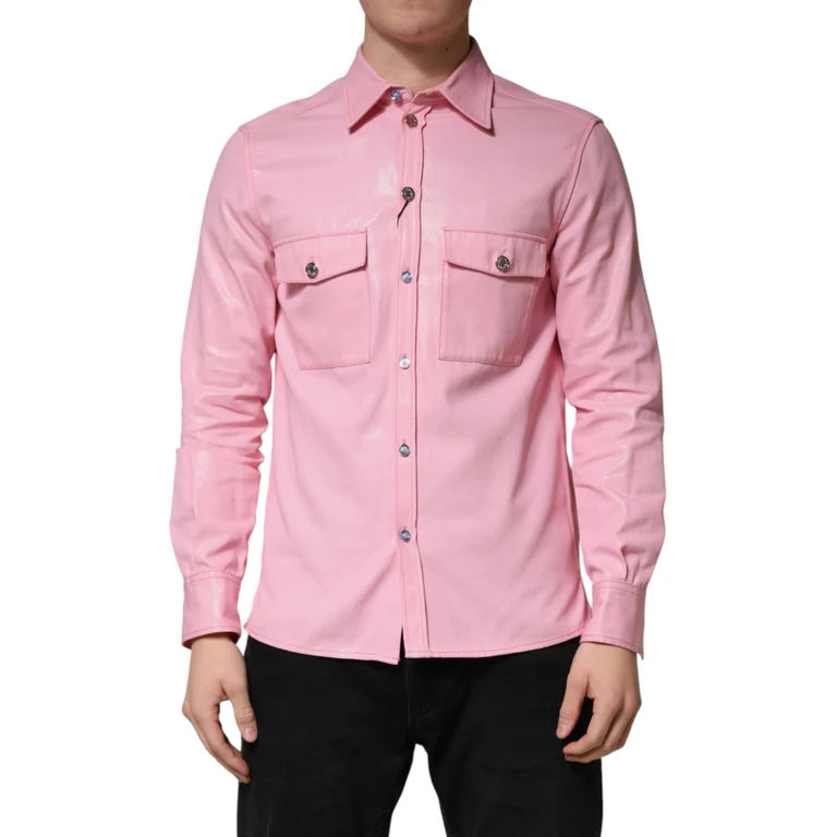 Dolce & Gabbana Pink Cotton Collared Men Button Down Shirt - Men