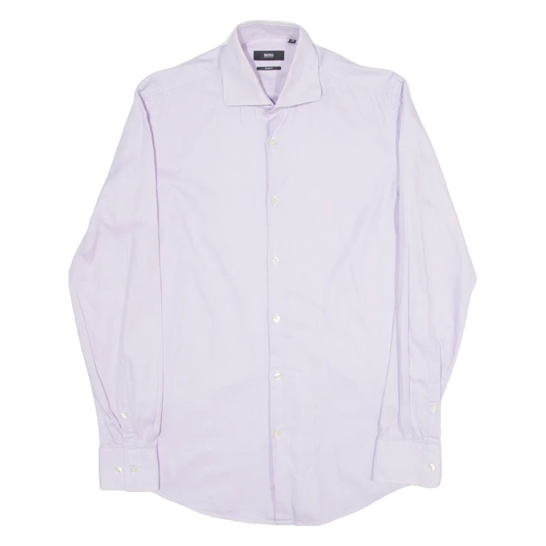 HUGO BOSS Jaron Slim Fit Mens Plain Shirt Purple Long Sleeve S