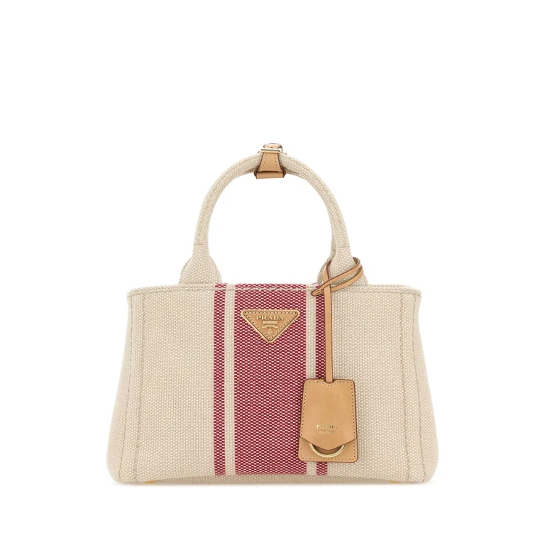 Sand Canvas Small Prada Jardiniã¨re Handbag Naturale+rosso Borse A Mano - Women