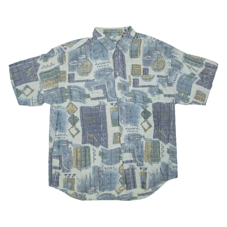 CANDA Mens Shirt Blue Crazy Pattern 2XL