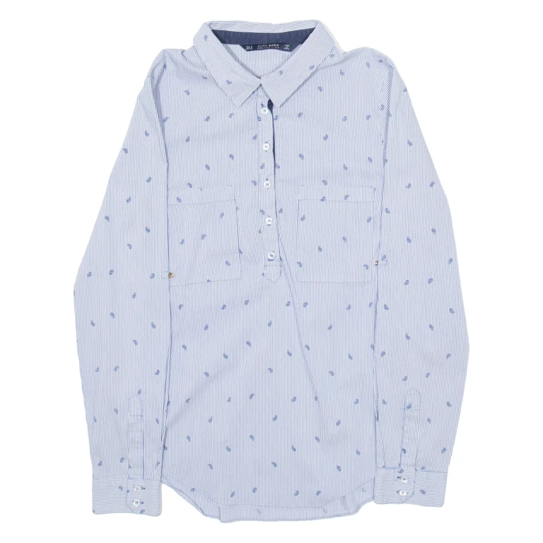 ZARA Womens Printed Shirt Blue Collared Long Sleeve Striped S