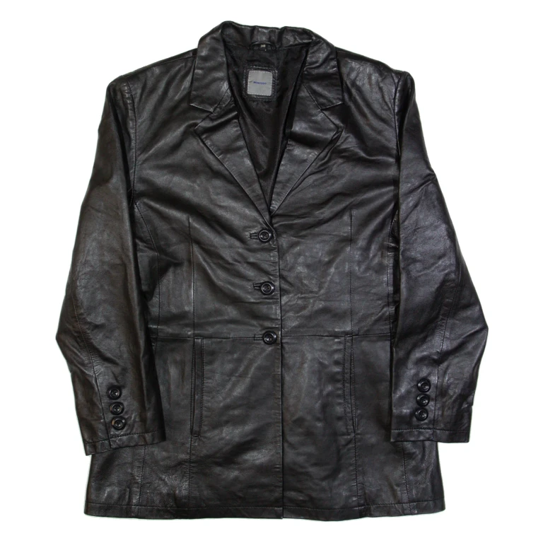 MONTEGO Womens Blazer Jacket Black Leather S