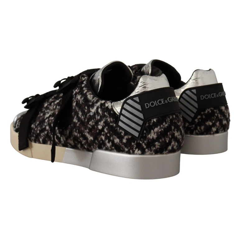 Dolce & Gabbana Silver Leather Brown Cotton Wool Sneakers Shoes - Men