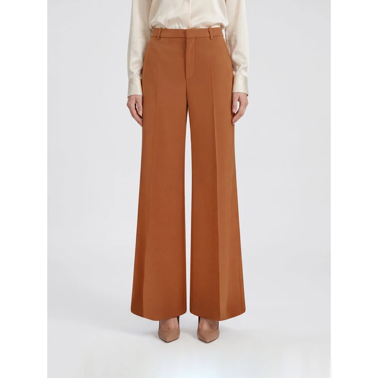 CHLOÉ Wide-Leg Pleated Cotton Trousers with Mid-Rise Waist (CH26APA36066249)