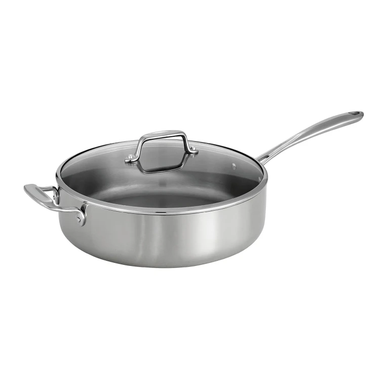Tri-Ply Clad Stainless Steel 6-Quart Saute Pan with Glass Lid, Induction-Ready Cooking Pan, Dishwasher-Safe