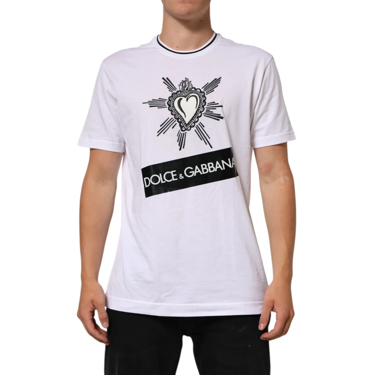 Dolce & Gabbana White Sacred Heart Short Sleeve Men T-Shirt Cotton - Men