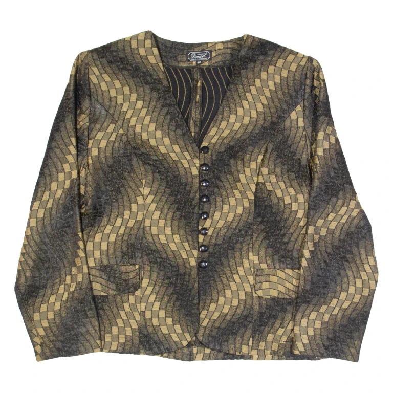 Womens Blouse Brown V-Neck Long Sleeve Crazy Pattern M